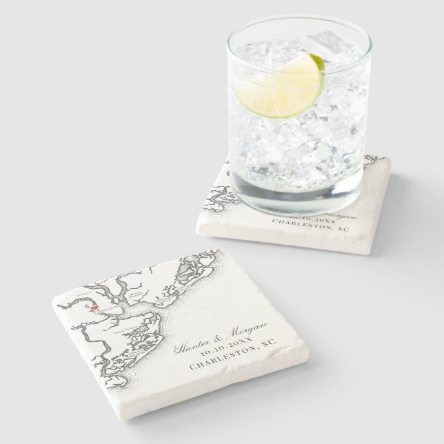 Charleston Karta Elegant Black White Wedding Favor Stenunderlägg (Sidan)