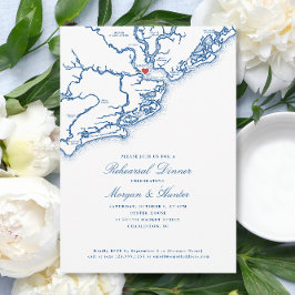 Charleston Karta Navy Blue Bröllop Rehearsal Dinne Inbjudningar