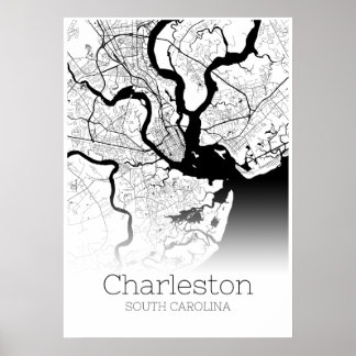 Charleston Karta - South Carolina - City Karta Pos Poster