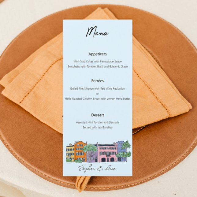 Charleston Menu för Bröllop Watercolor design Meny (Skapare uppladdad)