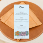 Charleston Menu för Bröllop Watercolor design Meny<br><div class="desc">Indulge i en kulinarisk upplevelse inspirerad av Charlestons charm och smak med vår vattenfärgsmeny - designade bröllop. Den här eleganten och den konstnärliga menyn visar de löstagbara diskar som serveras på din speciella dag. Vattenfärgsdesignen har mjuka och livfulla nyanser,  påminner om stadens kustskönhet och sjudande matscen.</div>
