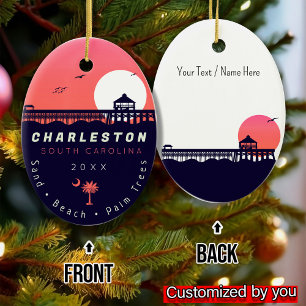 Charleston Pier SC Retro Sunset Souvenirs 60 Julgransprydnad Keramik