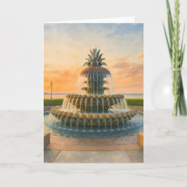 Charleston Pineapple Fontän Watercolor Sunset Helgkort