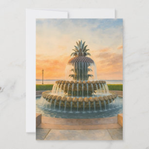 Charleston Pineapple Fontän Watercolor Sunset Julkort