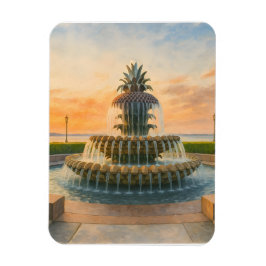 Charleston Pineapple Fontän Watercolor Sunset Magnet