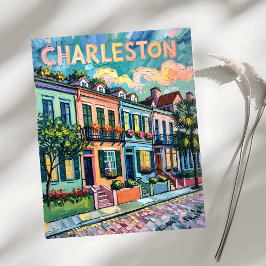 Charleston Rainbow Row Colorful Van Gogh Travel Vykort