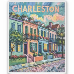 Charleston Rainbow Row Färgglad Van Gogh Resa Klistermärken