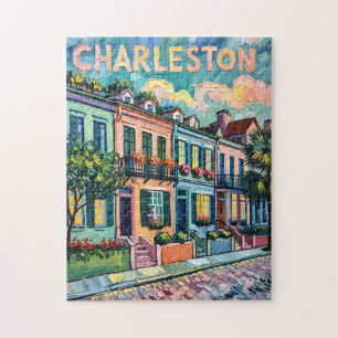 Charleston Rainbow Row Färgglad Van Gogh Resa Pussel