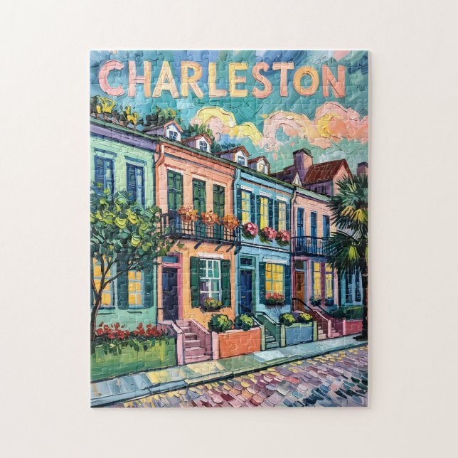 Charleston Rainbow Row Färgglad Van Gogh Resa Pussel (Vertikal)