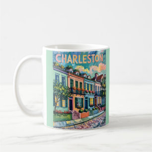 Charleston Rainbow Row SC Färgglada Van Gogh Retro Kaffemugg