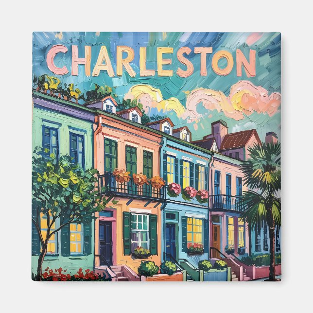 Charleston Rainbow Row Travel Van Gogh Stil Magnet (Framsidan)