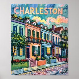 Charleston Rainbow Row Van Gogh Stil Oljemålning Poster