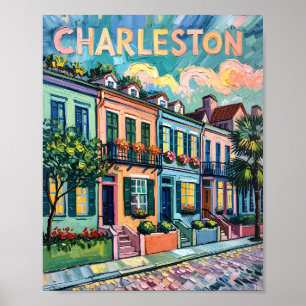 Charleston Rainbow Row Van Gogh Stil Oljemålning Poster
