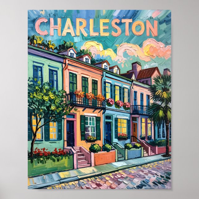 Charleston Rainbow Row Van Gogh Stil Oljemålning Poster (Framsidan)