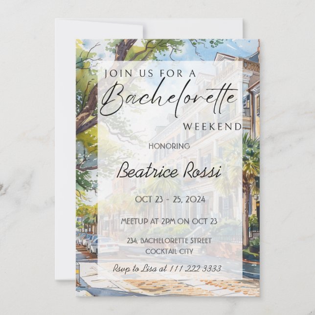 Charleston SC Bachelorette Helg Party Inbjudningar (Framsida)