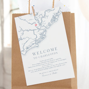 Charleston SC Bröllops Välkomst Itinerary Dammblå Tack Kort
