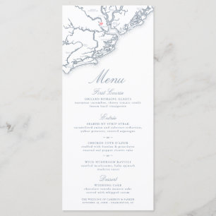 Charleston SC Karta Elegant Dammig Blå Bröllop Meny