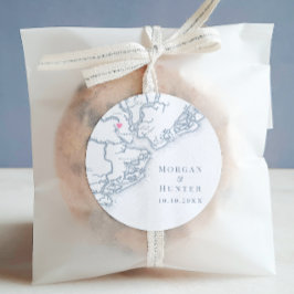 Charleston SC Karta Elegant Dusty Blue Wedding Fav Runt Klistermärke