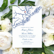 Charleston SC Karta Elegant Navy Blue Bröllop