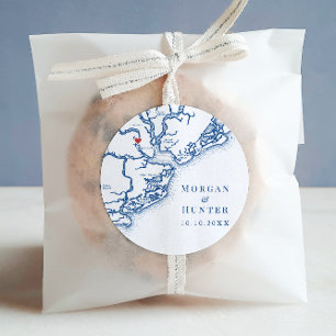 Charleston SC Karta Elegant Navy Blue Wedding Favo Runt Klistermärke