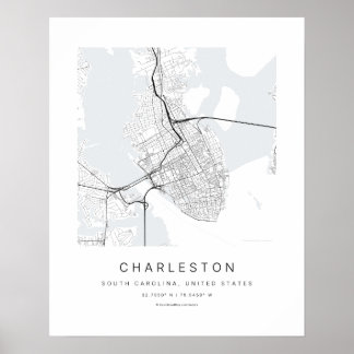 Charleston SC Minimalistisk Stadskarta Konsttryck Poster