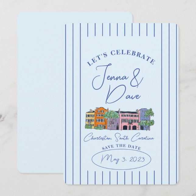 Charleston, SC Spara datum vattenfärgen Bröllop Datumet (Fram/baksida)