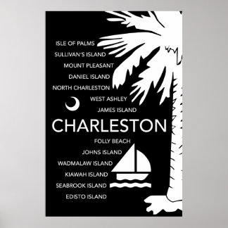 Charleston SC Städer - Black Poster