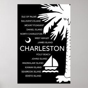 Charleston SC-städer - svart Poster