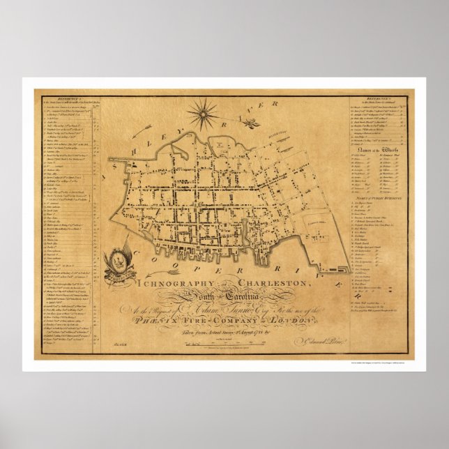 Charleston SC Street Karta 1788 Poster (Framsidan)