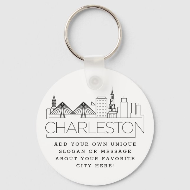 Charleston, SC Stylized Skyline | Anpassningsbar S Nyckelring (Framsida)