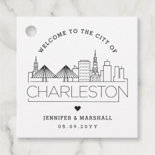 Charleston Skyline Välkomsthälsoförmån för bröll Gåvor Etiketter