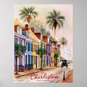 Charleston South Carolina akvarellmålning Poster