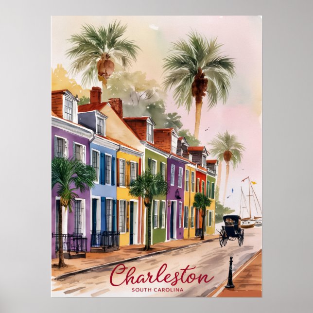 Charleston South Carolina akvarellmålning Poster (Framsidan)
