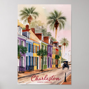 Charleston South Carolina akvarellmålning Poster