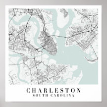 Charleston South Carolina Blue Vatten Street Karta