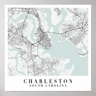 Charleston South Carolina Blue Vatten Street Karta Poster
