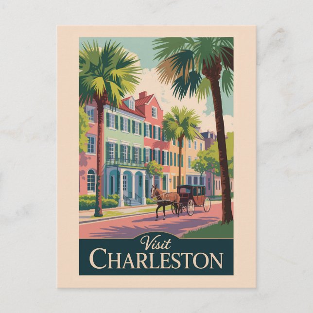 Charleston South Carolina Illustration Resa Konst Vykort (Framsida)