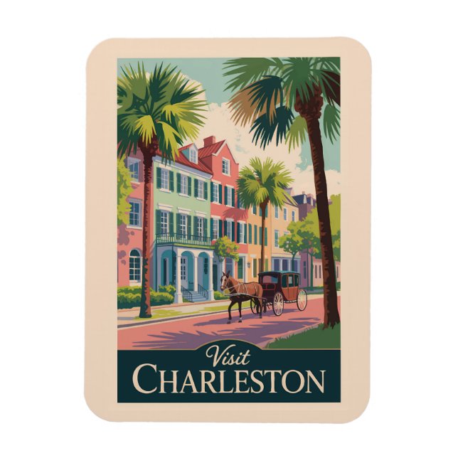 Charleston South Carolina Illustration Travel Art Magnet (Vertikal)