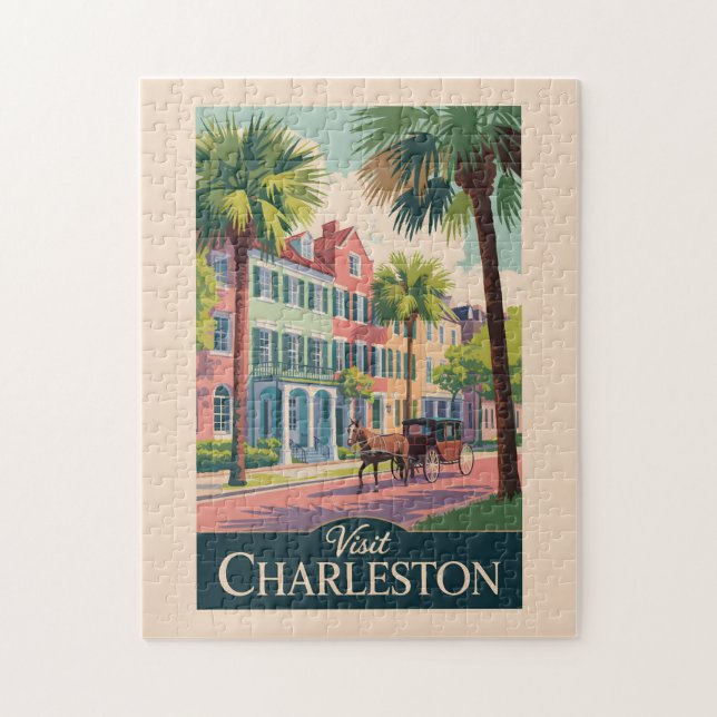 Charleston South Carolina Illustration Travel Art Pussel (Vertikal)