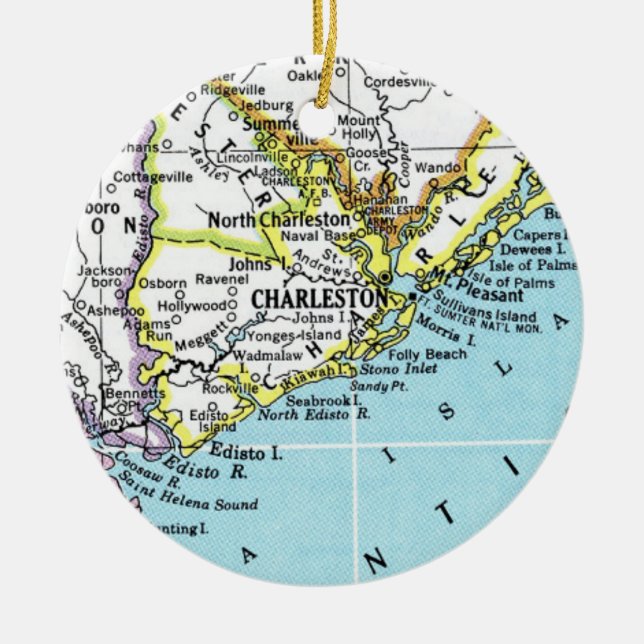 Charleston, South Carolina Karta Snowflake Ornamen Julgransprydnad Keramik (Framsidan)