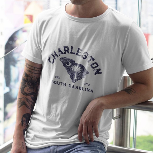 Charleston South Carolina Navy Karta Flagga T Shirt (Skapare uppladdad)