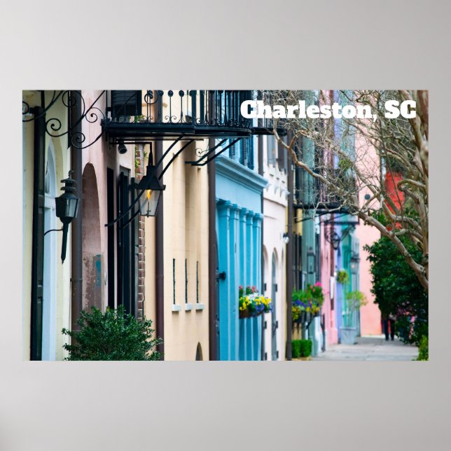 Charleston South Carolina Rainbow Row Houses Poster (Framsidan)