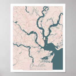 Charleston South Carolina Rosa och Blue Cute Poster