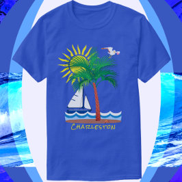 Charleston, South Carolina Sailboat och Sunshine T Shirt