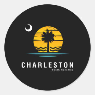 Charleston South Carolina Sc Palmetto Måne Runt Klistermärke