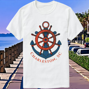Charleston South Carolina Stilig Nautisk Konst T Shirt