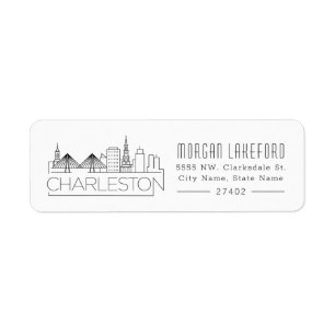 Charleston, South Carolina Stylized Skyline Returadress Etikett