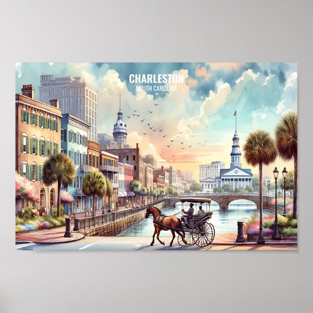 Charleston South Carolina Travel Ställe, vattenfär Poster (Framsidan)