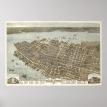 Charleston, South Carolina Vintage Karta Poster