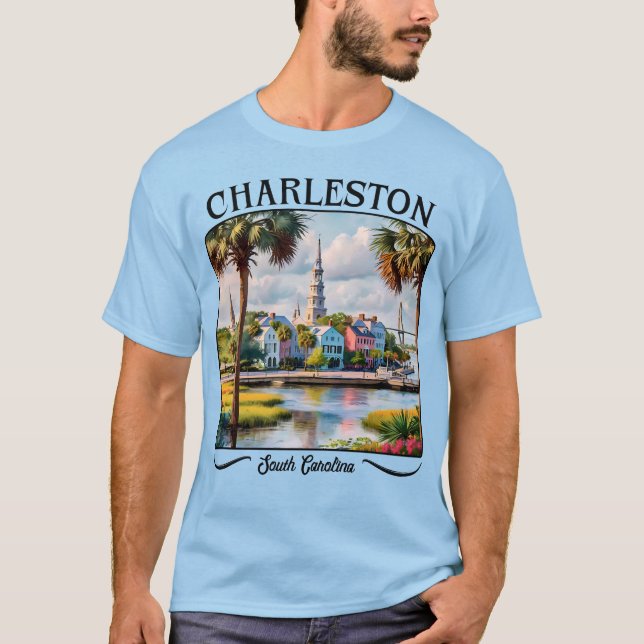 Charleston South Carolina Watercolor T Shirt (Framsida)